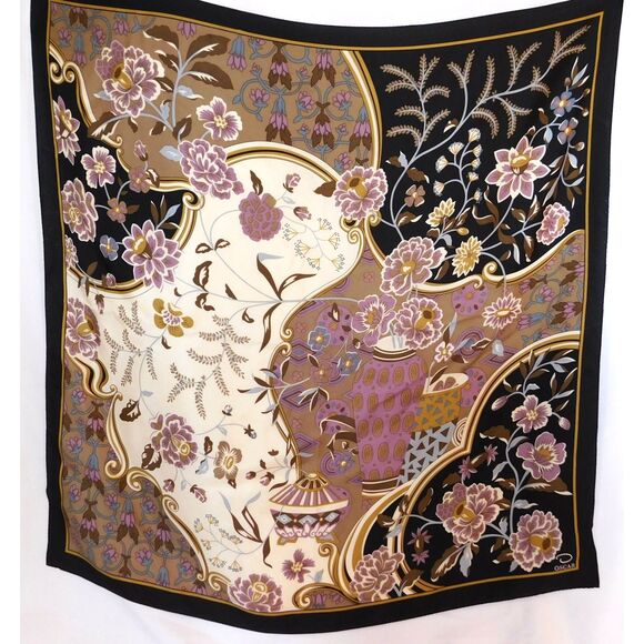 100% SILK OSCAR WARM TONES FLORAL PRINT SCARF - Picture 1 of 9